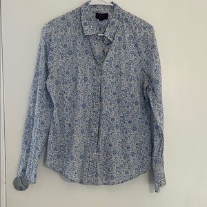 J. Crew Blue and White Floral Blouse